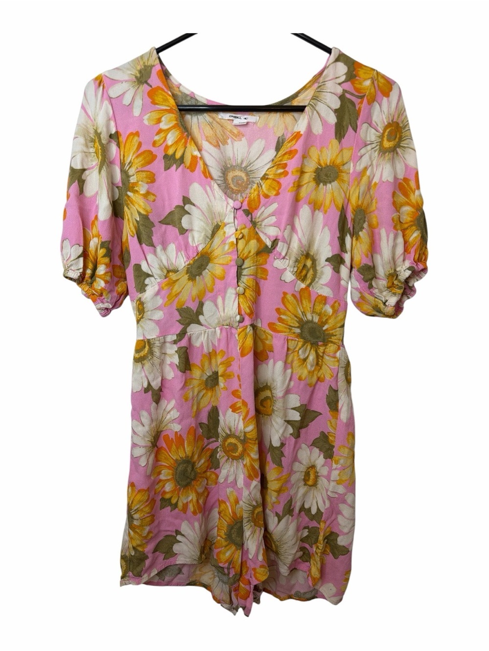 O'Neill Georgina Pink and Yellow Floral Button-Front SS Shorts Romper